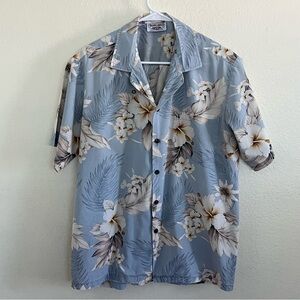 Pacific Legend Apparel Vintage Hawaiian Blue White Hibiscus Short Sleeve Shirt